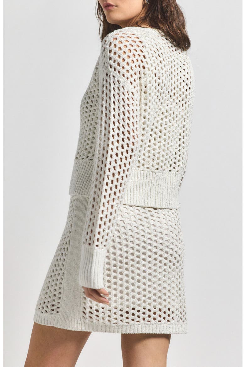 Syvie Sequin Crochet Cardigan, Alternate, color, WHITE