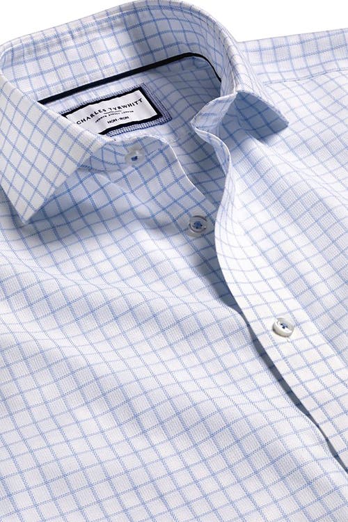 Charles Tyrwhitt Men's Non-iron Clifton Weave Check Cutaway Slim Fit Shirt Double Cuff In Cornflower Blue