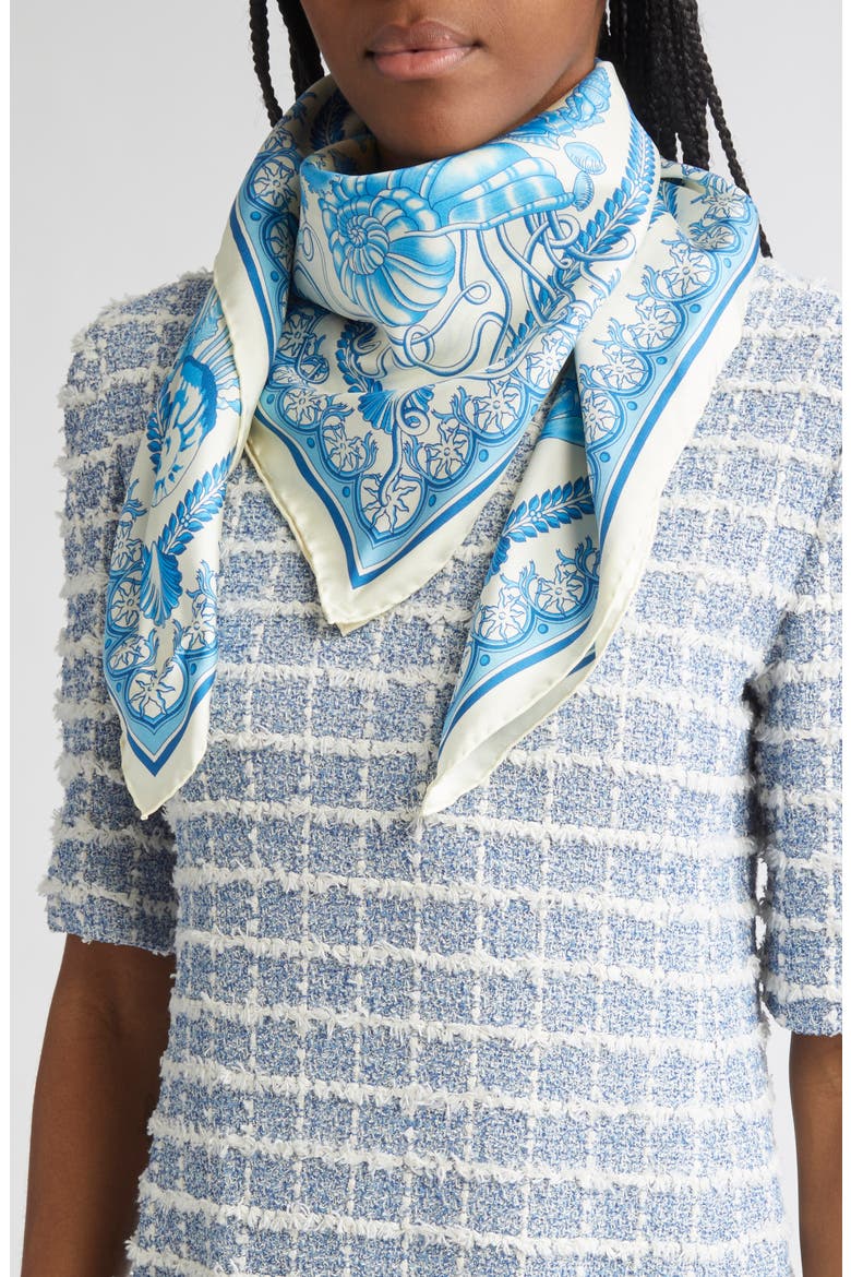 Underwater Barocco Silk Square Scarf, Alternate, color, EGGSHELL BRIGHT BLUE