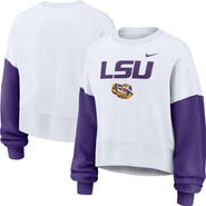 Nike Women's Nike White LSU Tigers Color-Block Oversized Cropped Pullover Sweatshirt