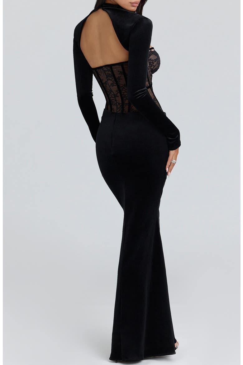 Ayana Strapless Lace & Velvet Mermaid Gown & Bolero Set, Alternate, color, BLACK