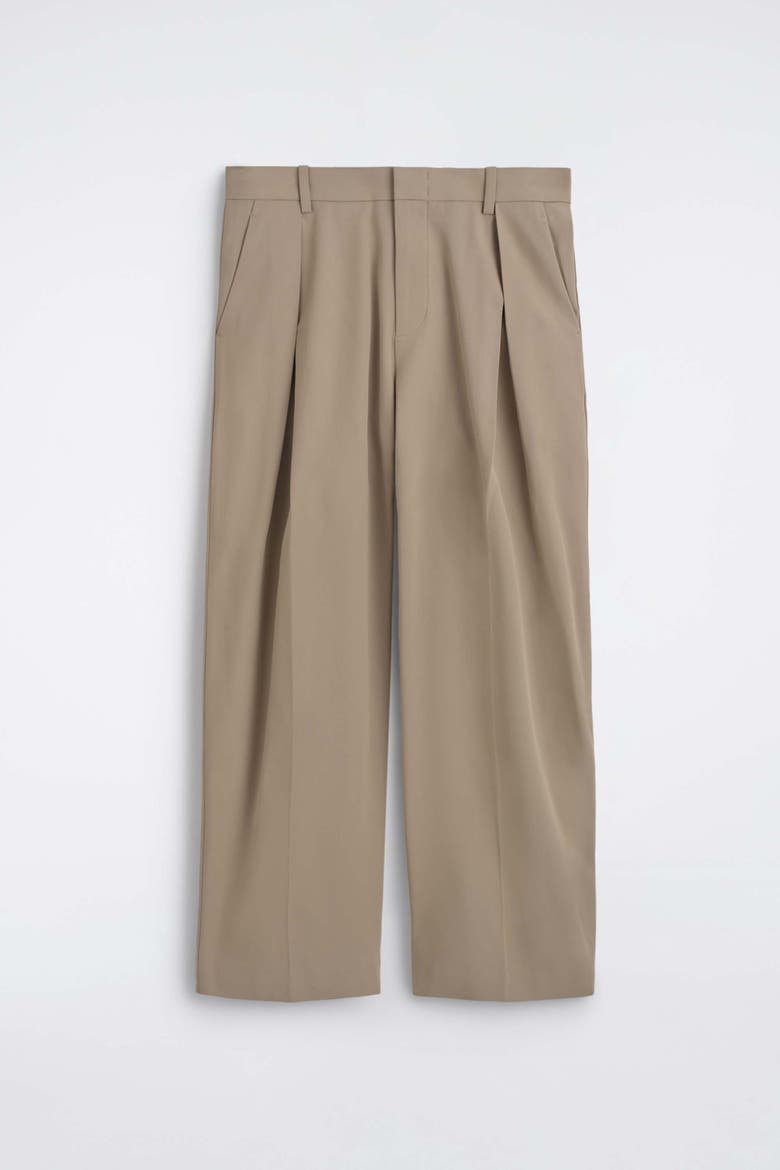 Pleated Cotton Relaxed-Fit Wide-Leg Pants, Alternate, color, BEIGE