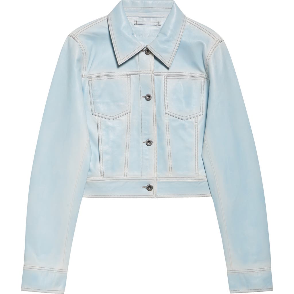 Shop Stand Studio Calliope Leather Trucker Jacket In Blue Lagoon