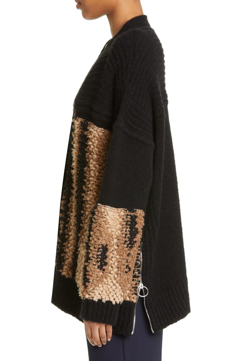 Fur Free Bouclé Panel Wool Blend Cardigan, Alternate, color, BLACK MULTICOLOR