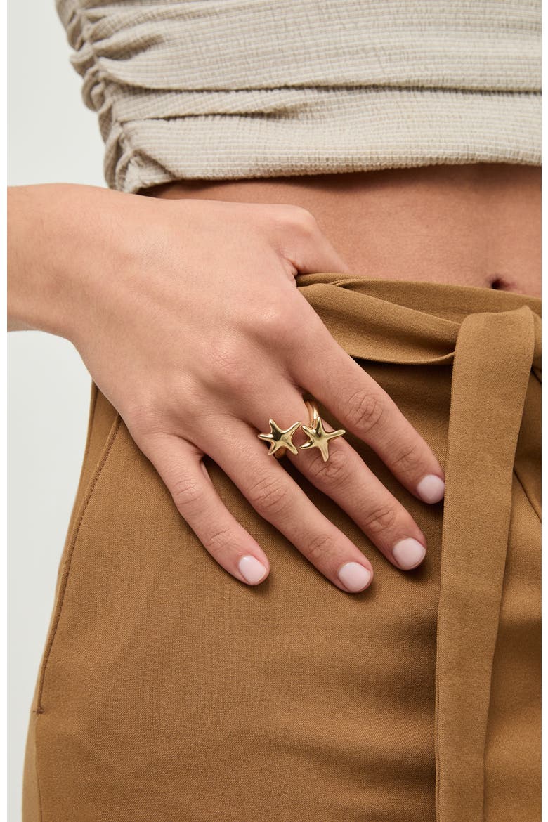 Gold-Tone Double Star Ring, Alternate, color, Gold