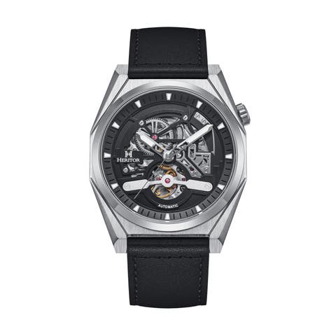 Amadeus Semi-Skeleton Leather-Band Watch