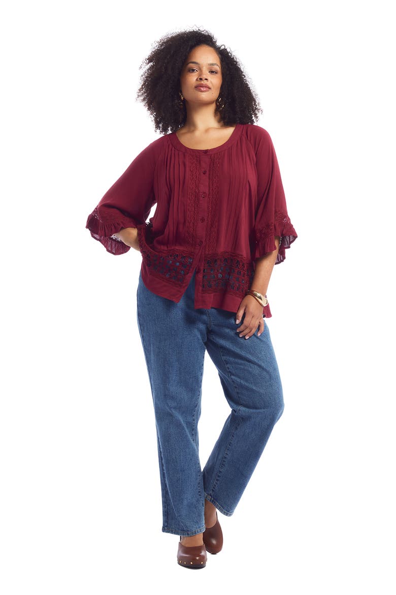 Lace Trimmed Boho Blouse, Main, color, CABERNET