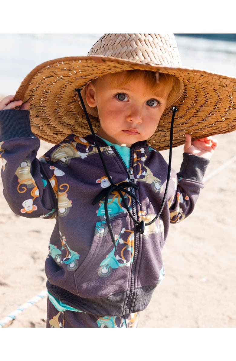 Deux par Deux Baby Boy's Printed French Terry Hooded Full Zip Cardigan Sweatshirt Monkey On Navy Moped, Alternate, color, 