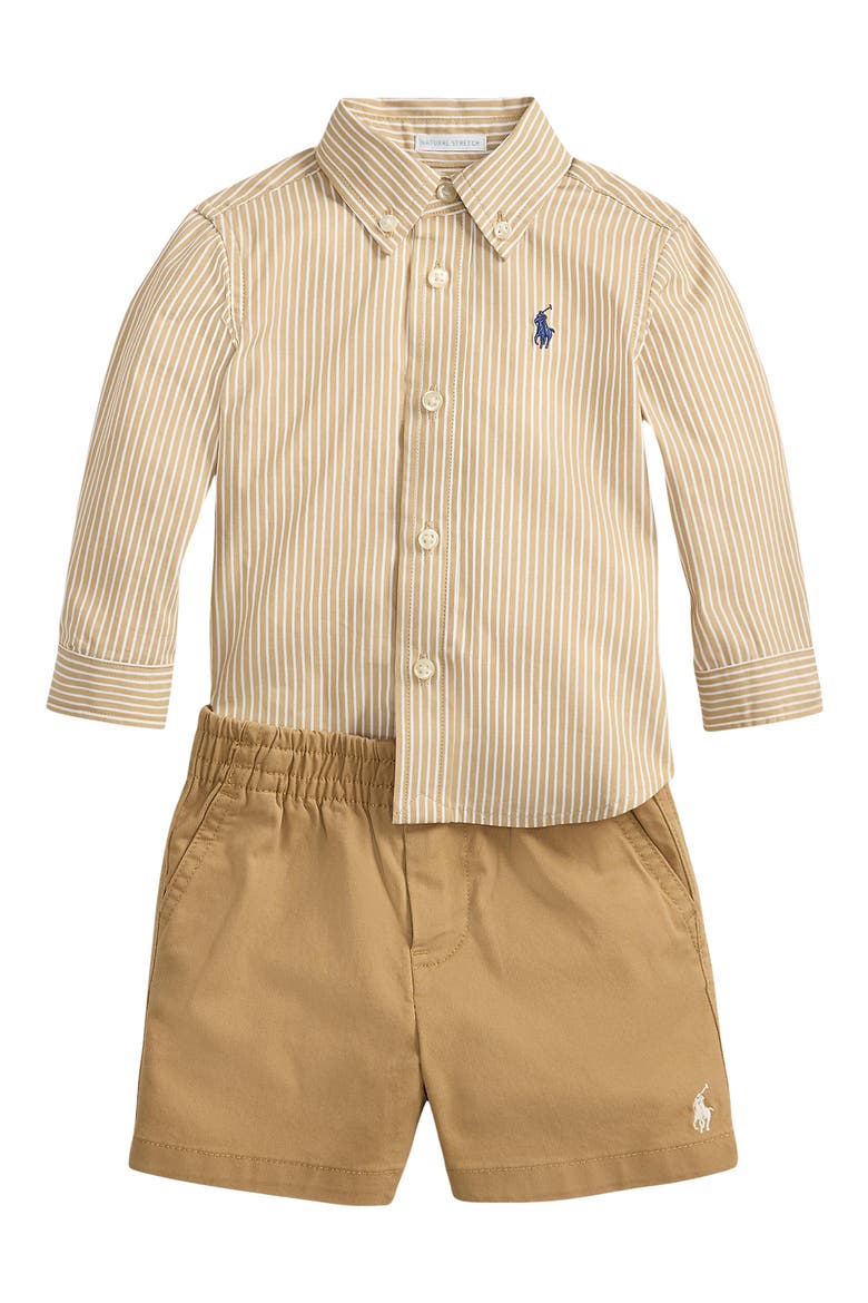 Cotton Poplin Button-Down Shirt & Shorts Set, Main, color, CLASSIC CAMEL WHITE