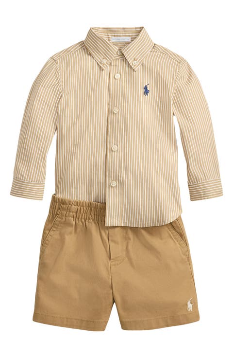 Cotton Poplin Button-Down Shirt & Shorts Set