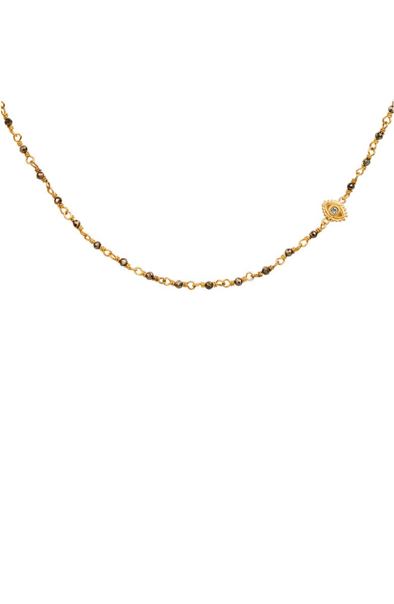 Karma and Luck Boundless Optimism - Pyrite Evil Eye Charm Necklace, Main, color, Gold/Dark Grey