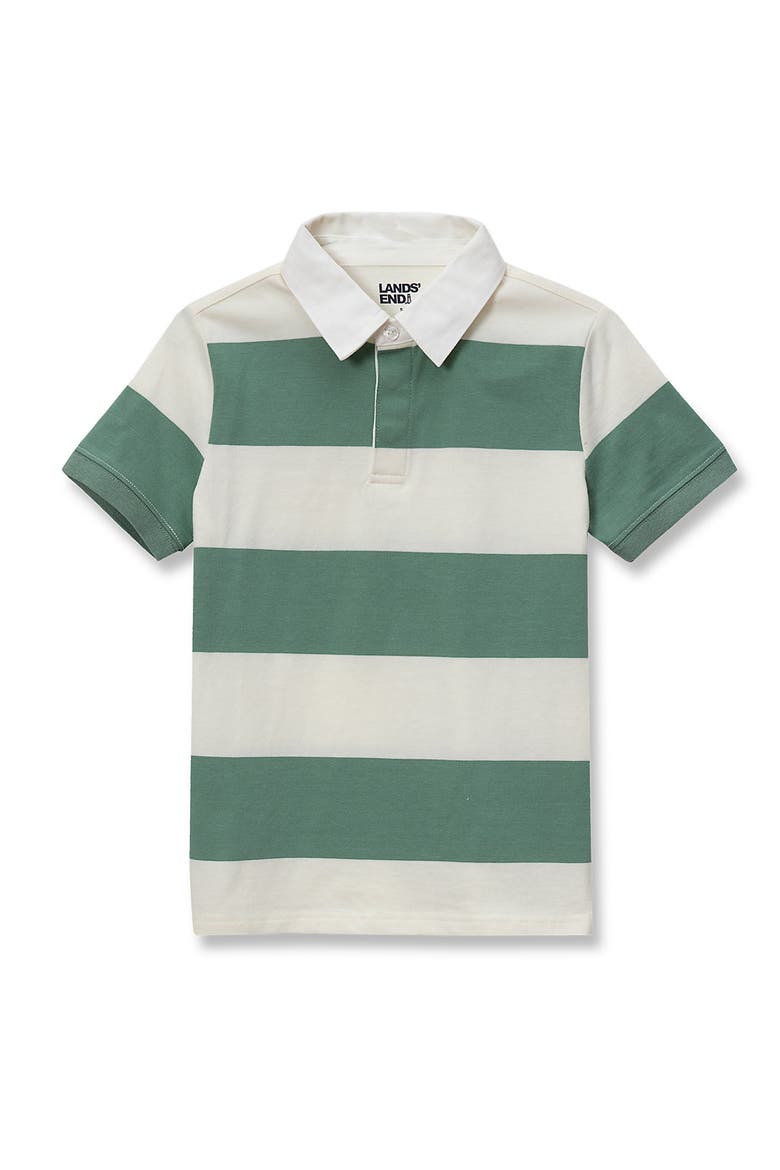 Boys Short Sleeve Rugby Polo, Main, color, Dark Green/White Stripe