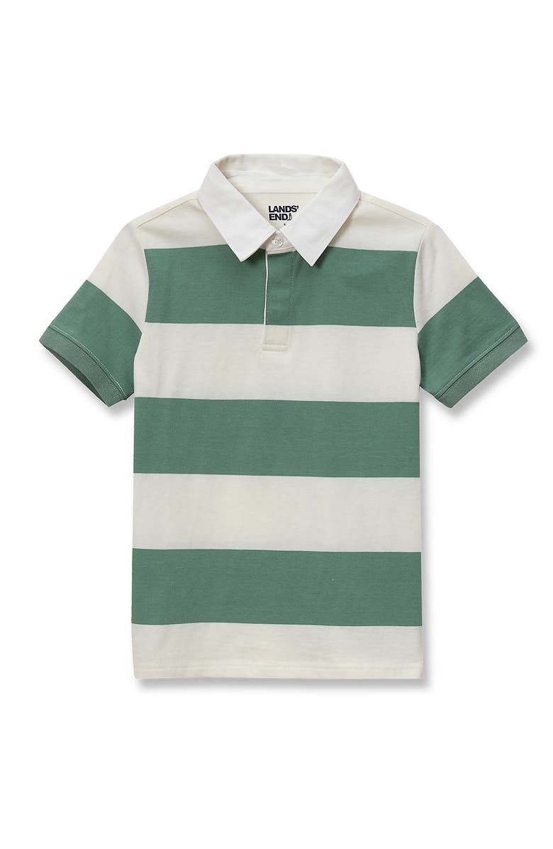 Lands' End Boys Short Sleeve Rugby Polo, Main, color, Dark Green/White Stripe