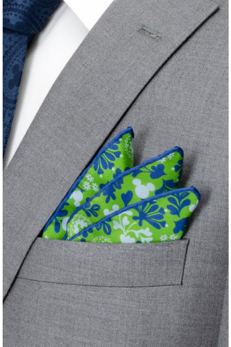 Mickey Floral Silk Pocket Square, Alternate, color, GREEN