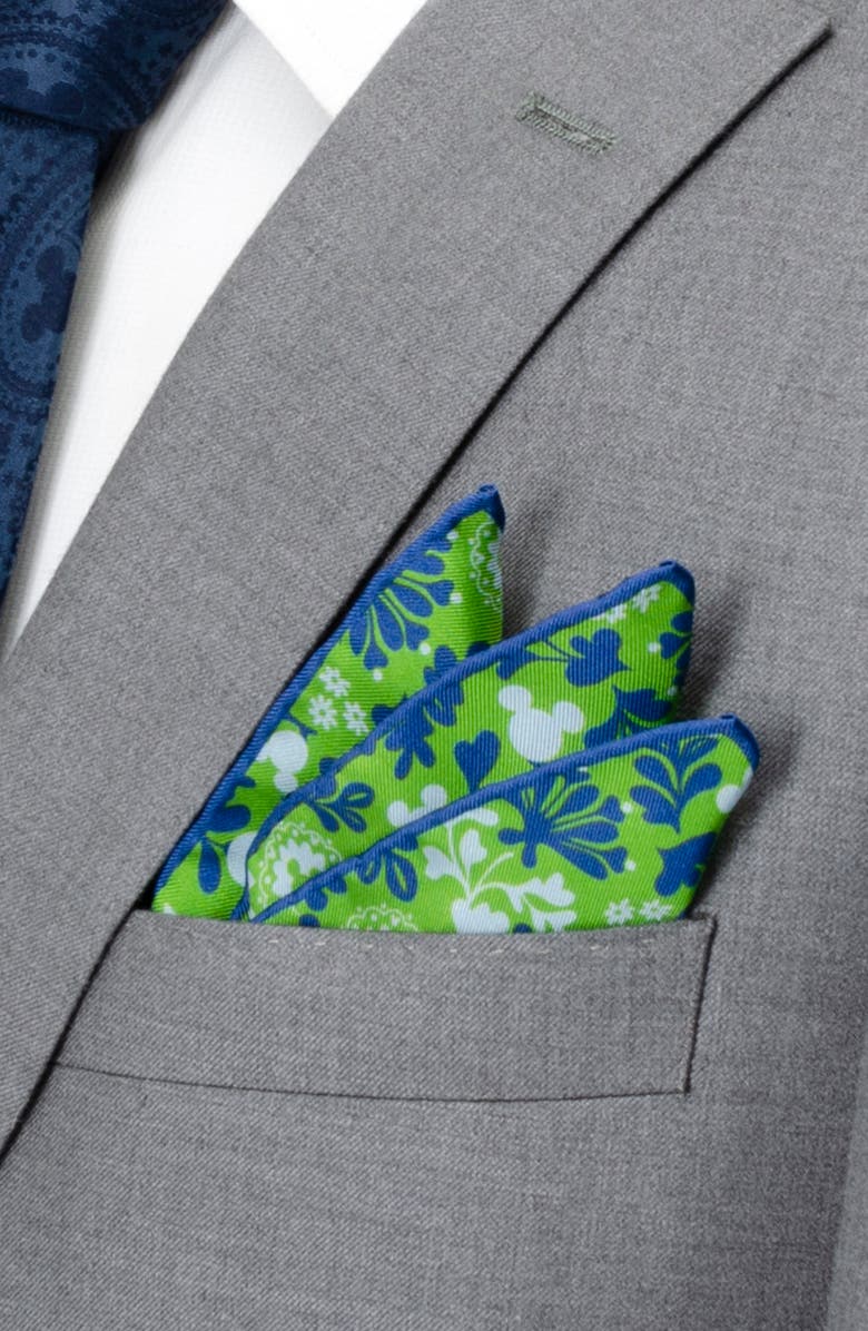 Cufflinks, Inc. Mickey Floral Silk Pocket Square, Alternate, color, Green