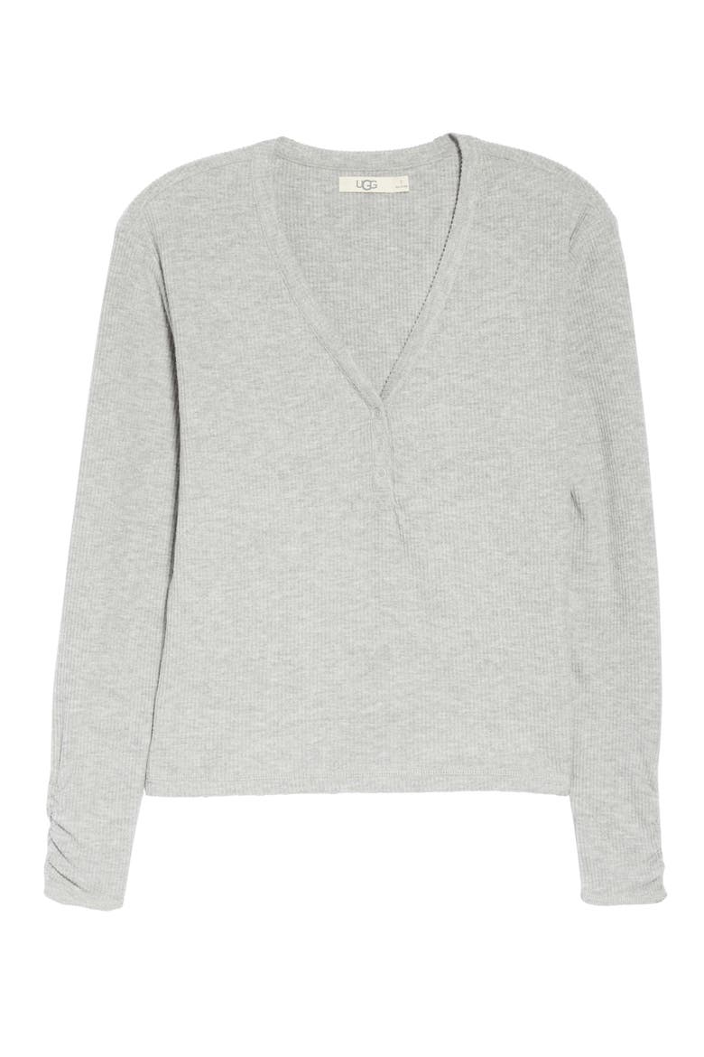 Maxwell Rib V-Neck Lounge Top, Alternate, color, GREY HEATHER