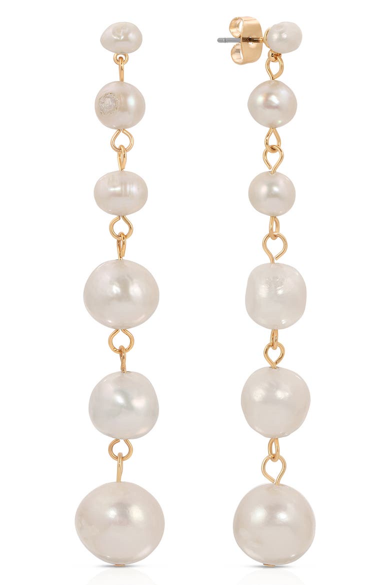 Freshwater Pearl Linear Drop Earrings, Alternate, color, GOLD