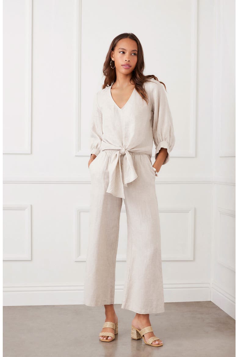 Tie Front Linen Top, Alternate, color, OATMEAL