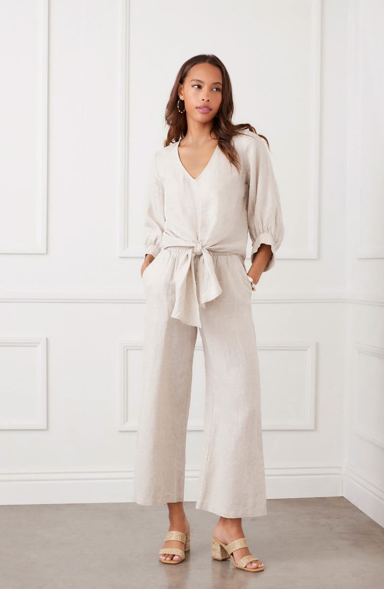 Karen Kane Tie Front Linen Top, Alternate, color, Oatmeal
