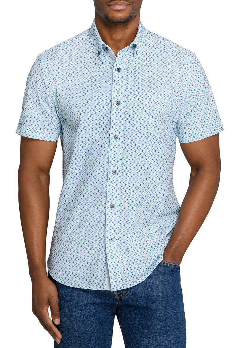 Slim Fit Zig Zag Woven Short Sleeve Basic Shirt, Main, color, WHITE/GREEN