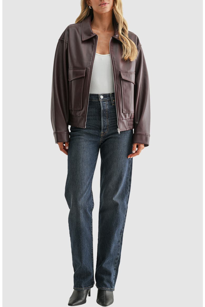Faux Leather Bomber Jacket, Alternate, color, BURGUNDY