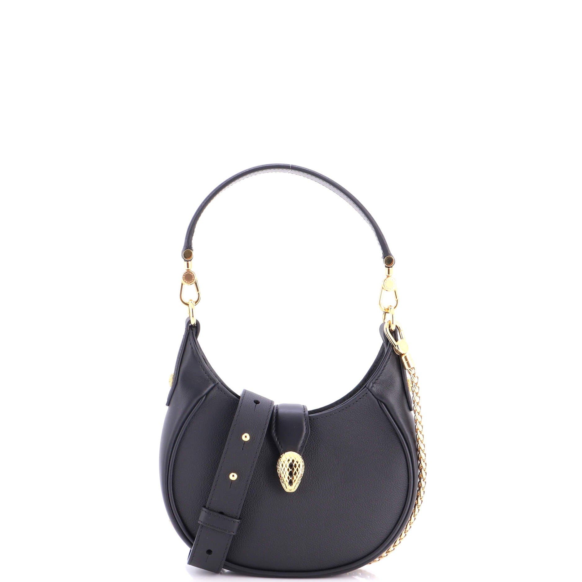 Serpenti Ellipse Crossbody Bag Leather Mini, Main, color, Black