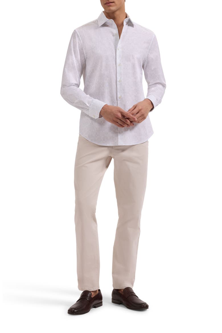 Axel Shaped Fit Geo Print Cotton Button-Up Shirt, Alternate, color, WHITE