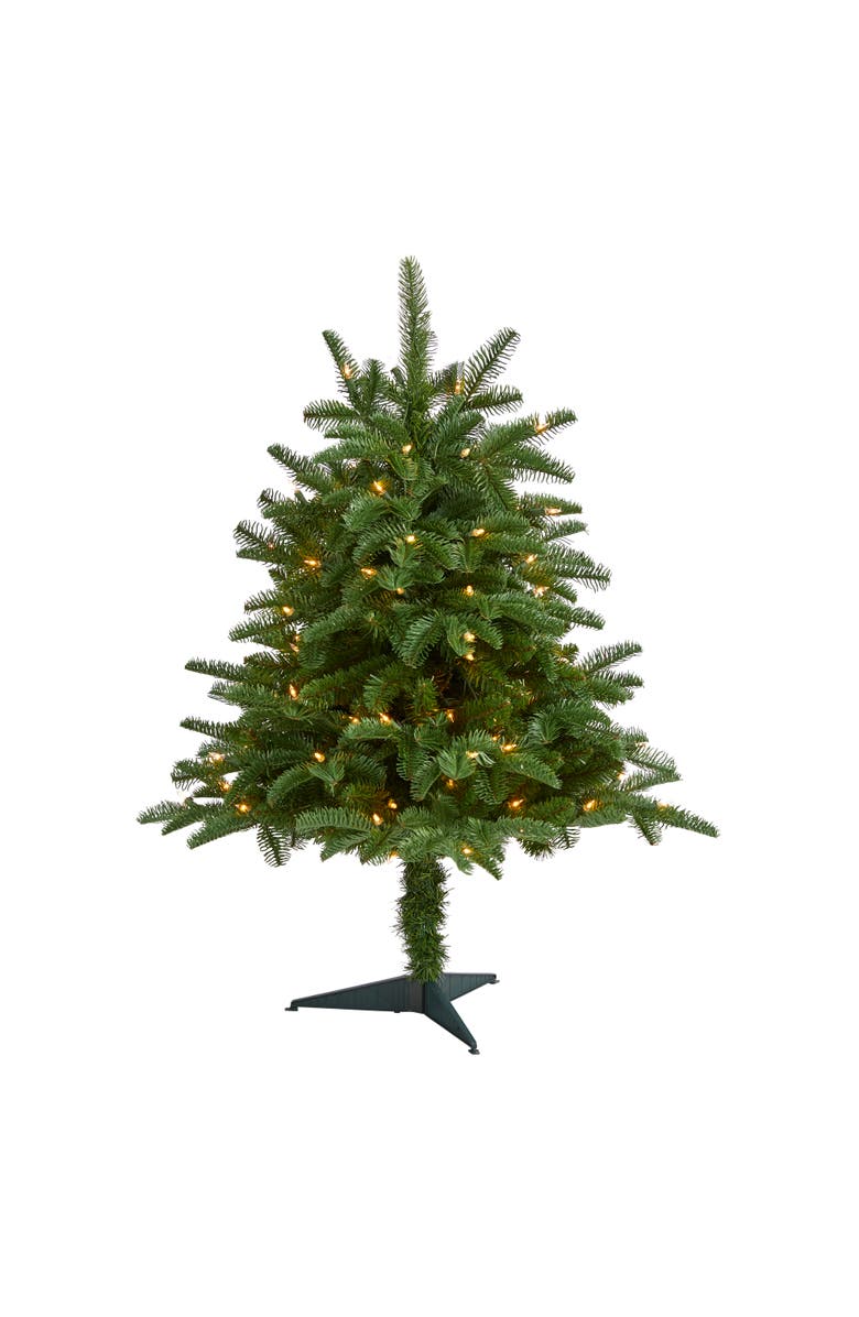 NEARLY NATURAL 3-ft South Carolina Spruce Artificial Christmas Tree with 100 White Warm Light and 458 Bendable Branches, Main, color, Green
