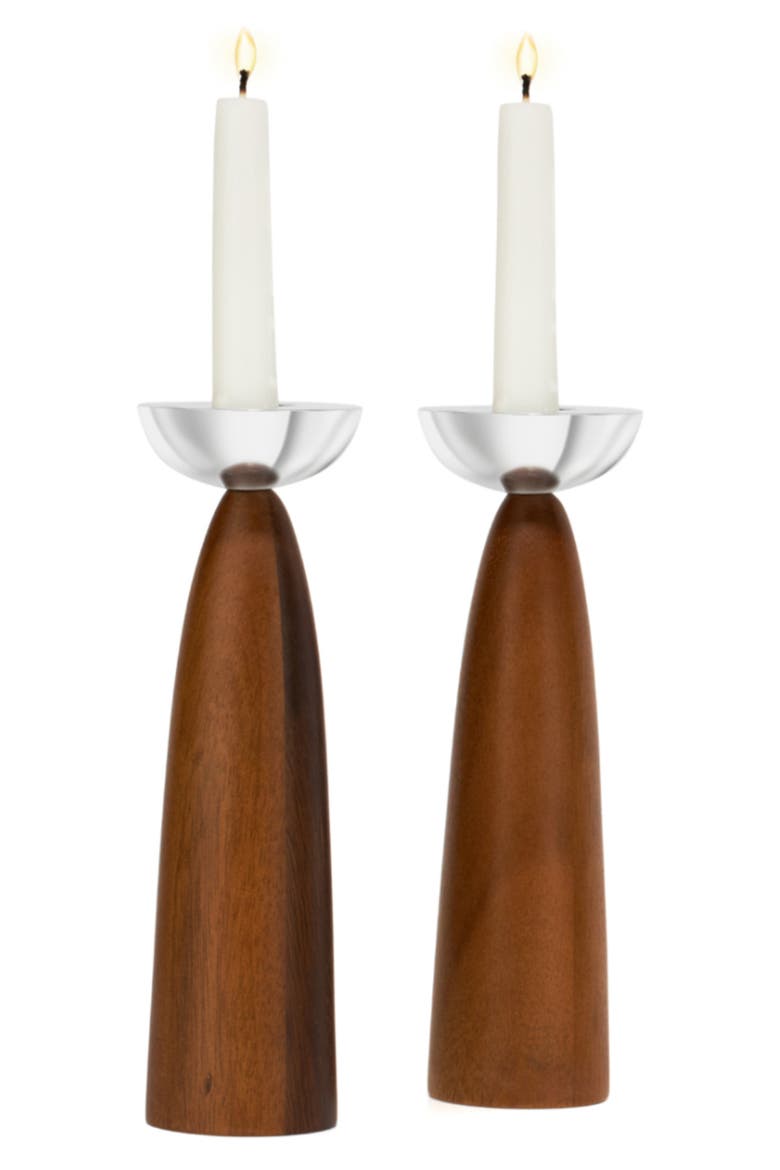 Unity Sabbath Set of 2 Candleholders, Alternate, color, BROWN/ SILVER