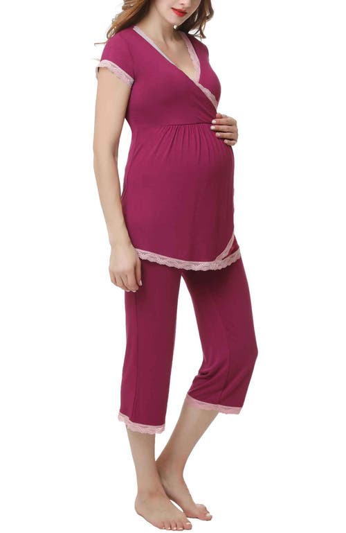 Kimi & Kai Cindy Maternity/nursing  Pajamas Set In Deep Berry