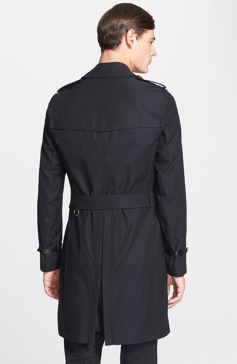 Burberry London 'Kensington' Leather Trim Double Breasted Trench Coat, Alternate, color,