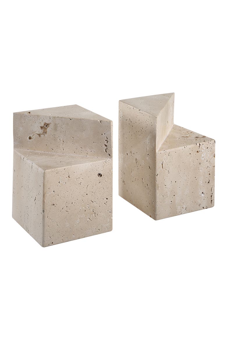 Set of 2 Travertine Book Ends, Main, color, BEIGE