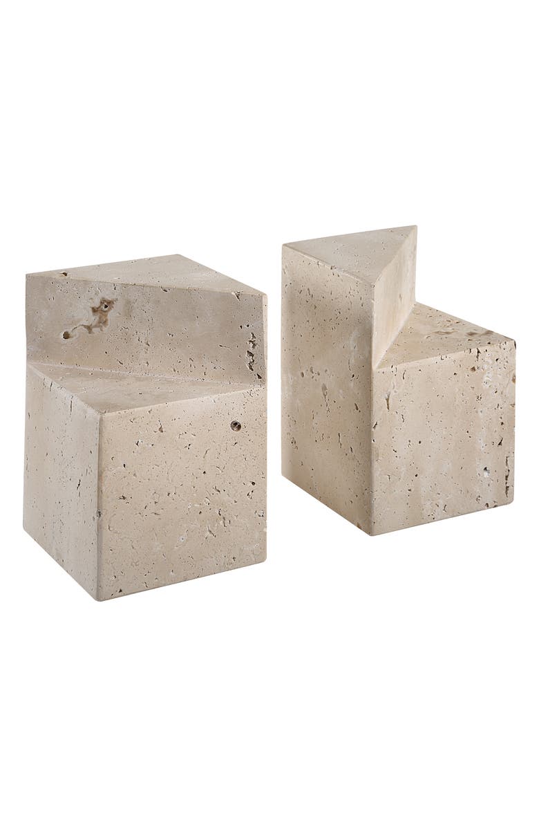 Renwil Set of 2 Travertine Book Ends, Main, color, Beige