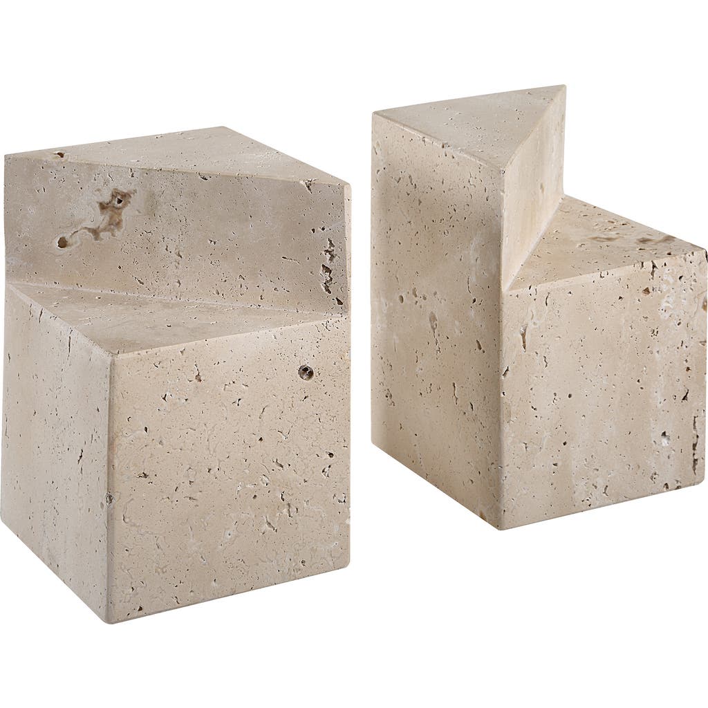Renwil Set Of 2 Travertine Book Ends In Neutral