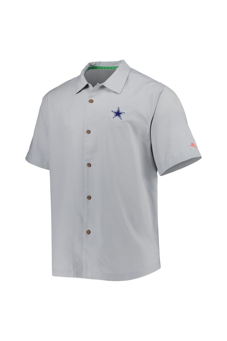Men's Tommy Bahama Gray Dallas Cowboys Coconut Point Frondly Fan Camp IslandZone Button-Up Shirt, Alternate, color, Gray