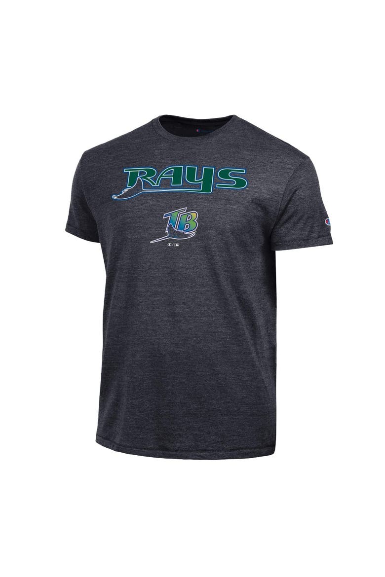 Men's Champion  Black Tampa Bay Rays Cooperstown Wordmark Lockup Tri-Blend T-Shirt, Alternate, color, Black
