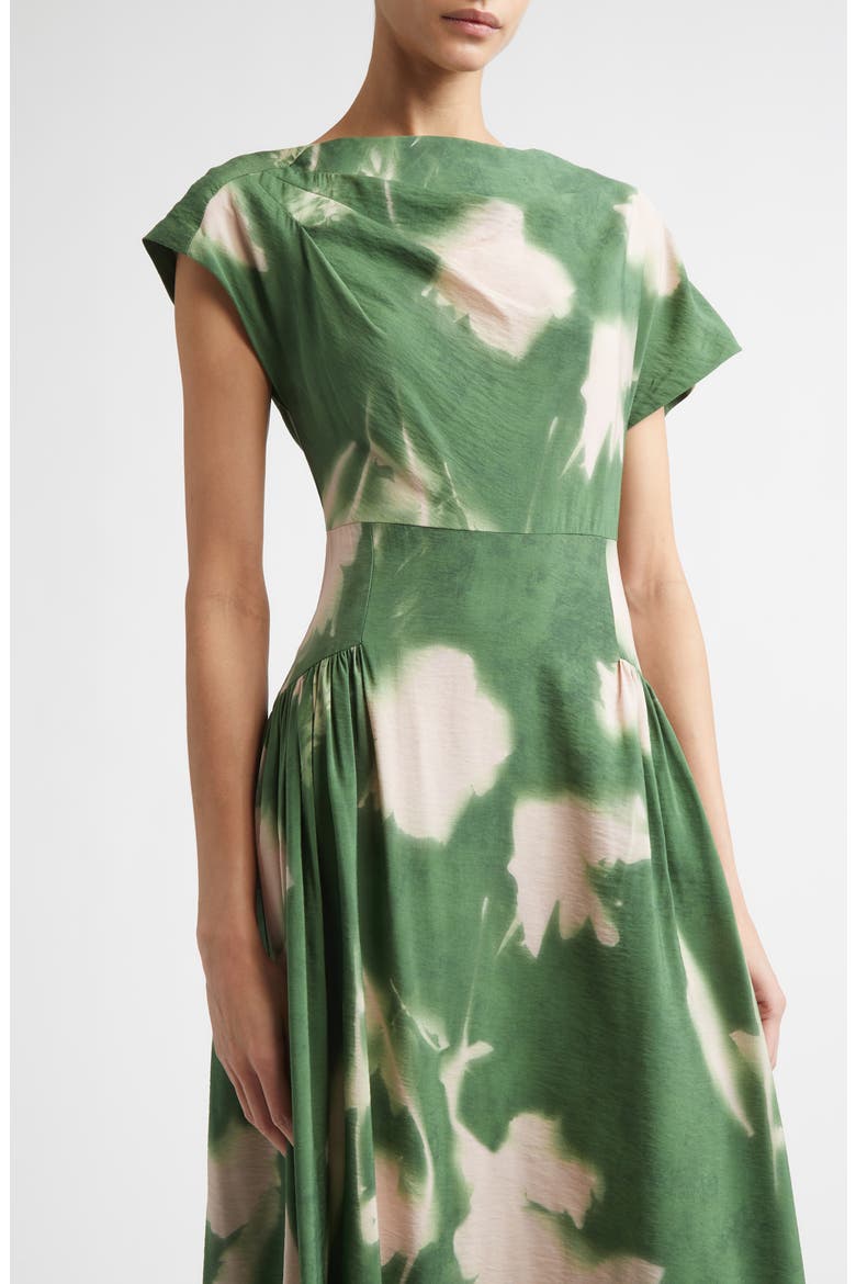 Abstract Floral Draped Crepe A-Line Midi Dress, Alternate, color, CACTUS
