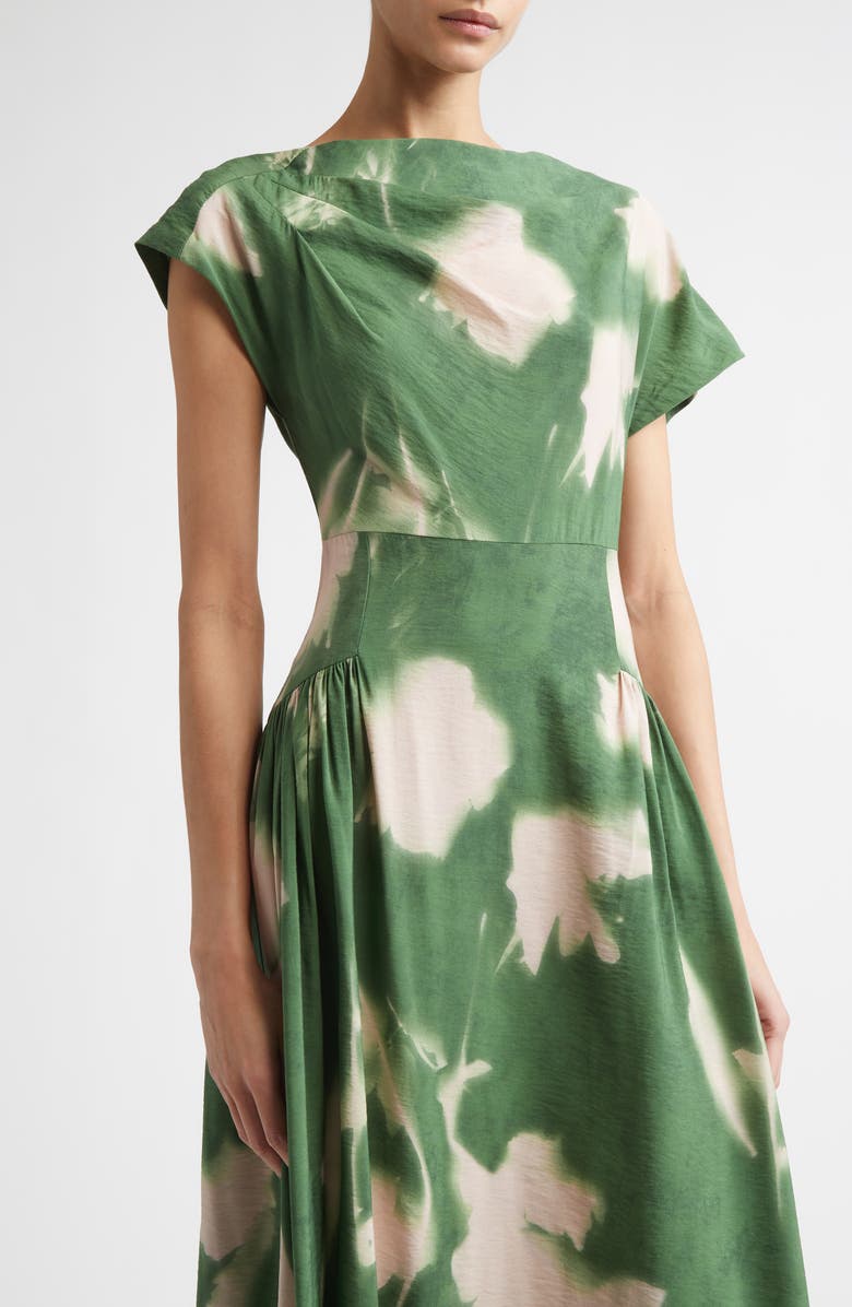 Lela Rose Abstract Floral Draped Crepe A-Line Midi Dress, Alternate, color, Cactus