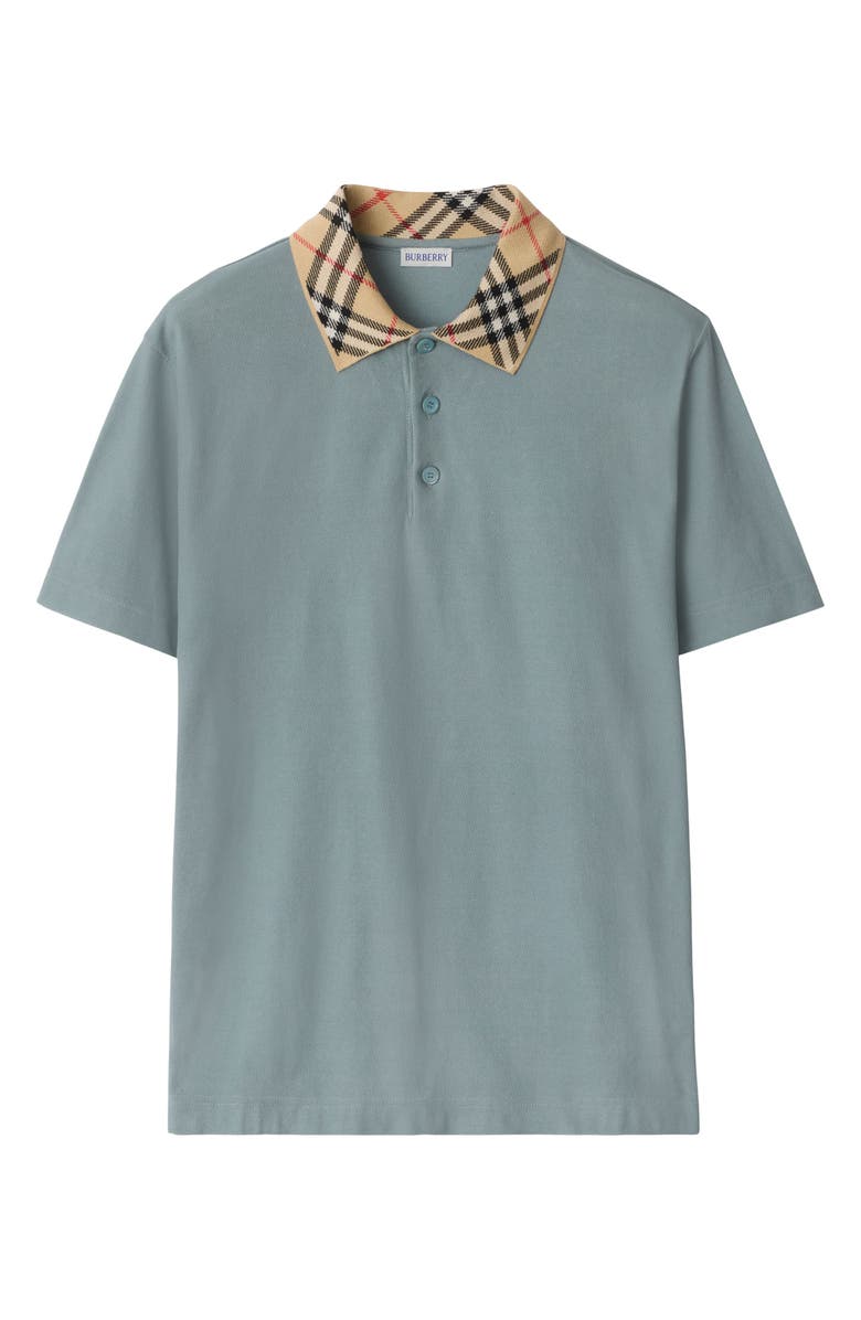 Burberry Check Trim Cotton Piqué Polo, Alternate, color, Gale