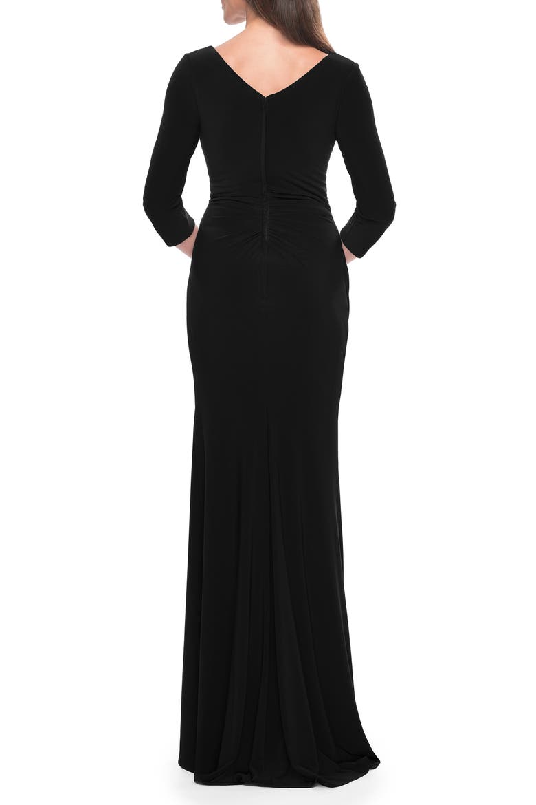 Long Evening Dress with Wrap Style Neckline, Alternate, color, Black