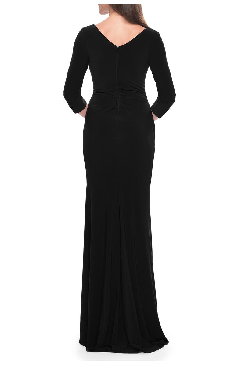 La Femme Long Evening Dress with Wrap Style Neckline, Alternate, color, Black