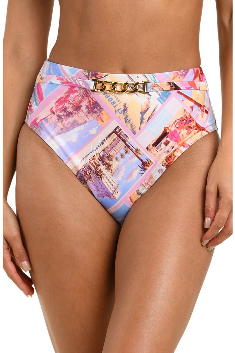 Vanessa Postcard High Waist Bikini Bottoms, Main, color, PINK MULTI