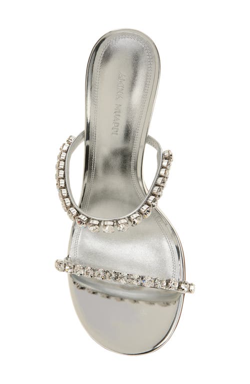 Amina Muaddi Metallic Leather Slippers With Crystal Embellishments In Mirror Silver/white Crystal