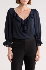 MAX STUDIO Ruffle V-Neck Top