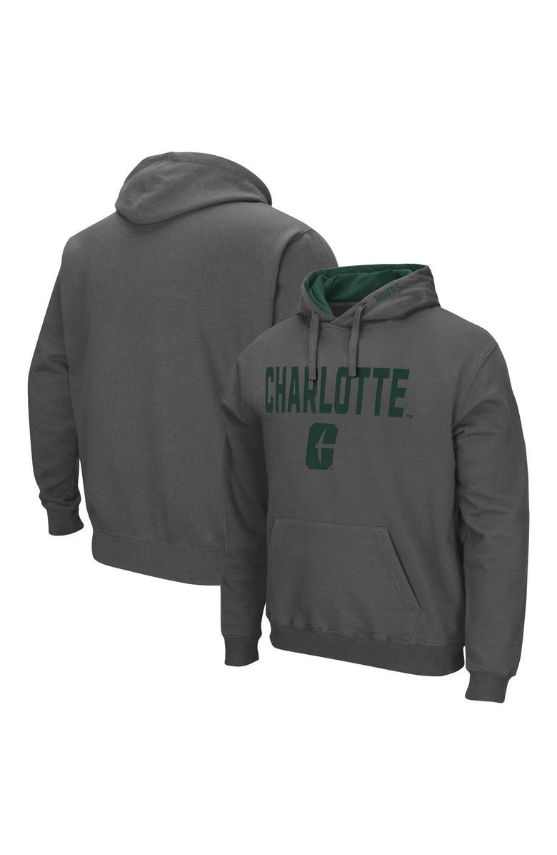 COLOSSEUM Men's Colosseum Charcoal Charlotte 49ers Arch and Logo Pullover Hoodie, Main, color, Charcoal
