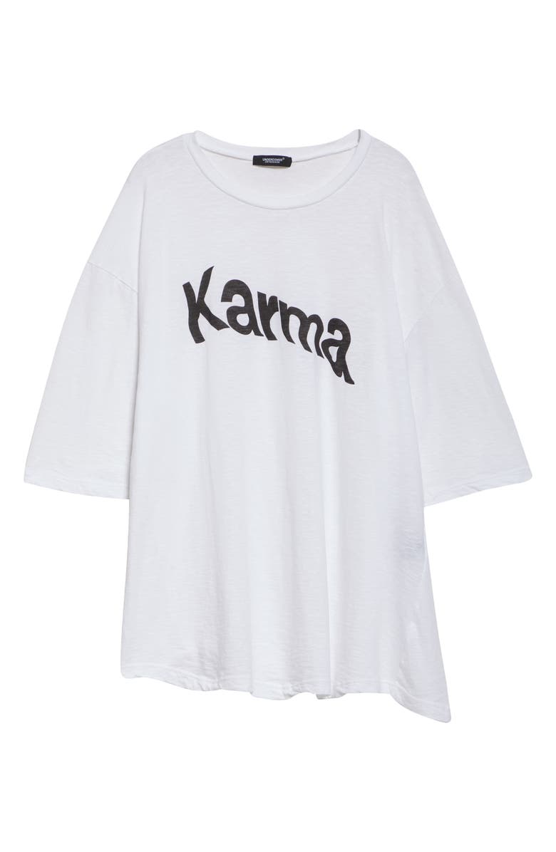 Undercover Karma Asymmetric Oversize Graphic T-Shirt, Alternate, color, White