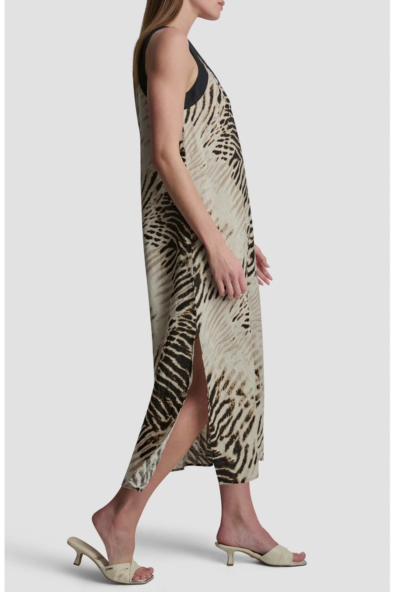 Print Colorblock Linen Midi Dress, Alternate, color, BRUSHED SANDBED/ BLACK