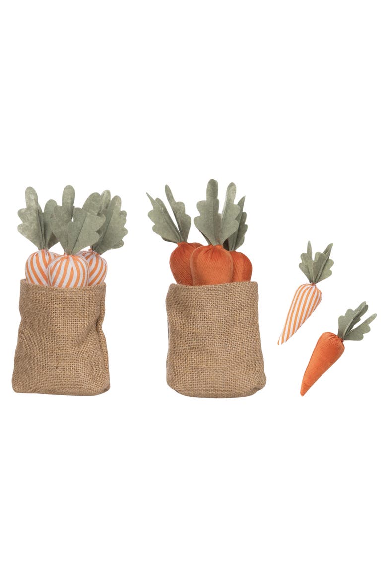 Set of 2 Fabric Carrots in Bag - Decorative Polyester Objects for Home and Garden, Main, color, Multicolored