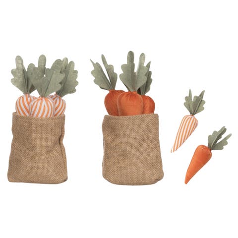 Set of 2 Fabric Carrots in Bag - Decorative Polyester Objects for Home and Garden
