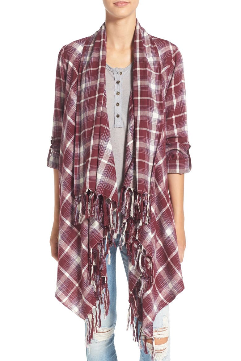 'Once Again' Cotton Plaid Cardigan, Main, color, MAUVE WOOD